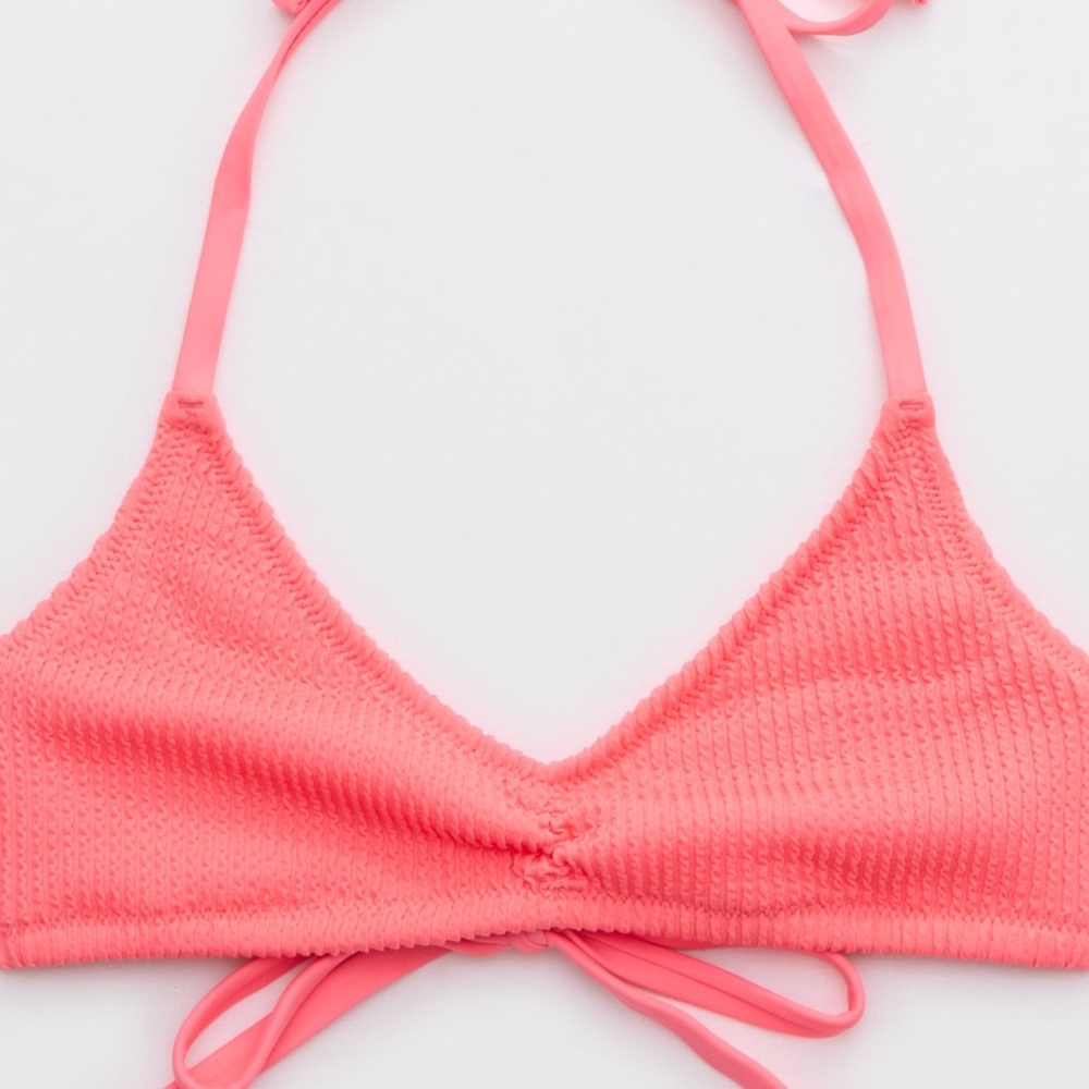 aerie Coral Pink Textured Triangle Bikini Top